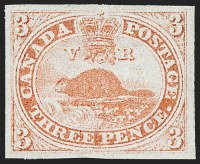 Sale Number 1243, Lot Number 501, CANADA, 1851, 3p Red, Laid Paper (1; SG 1)