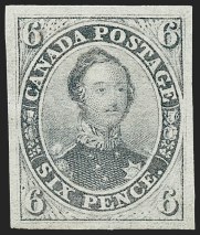 Sale Number 1243, Lot Number 502, CANADA, 1851, 6p Slate Violet, Laid Paper (2; SG 2)