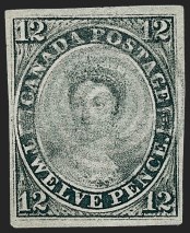 Sale Number 1259, Lot Number 4483, CANADA, 1851, 12p Black, Laid Paper (3; SG 4)