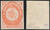 Sale Number 1260, Lot Number 193, NEWFOUNDLAND, 1860, 1sh Orange, Handmade Paper without Mesh (15; SG 15)