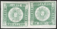 Sale Number 1279, Lot Number 49, URUGUAY, 1858, 180c Green, Tête-Bêche Pair (5d)