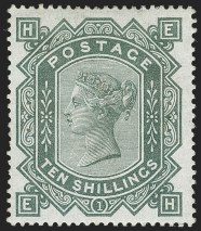 G.B., 1883, 10sh Grey Green on Blued Paper
SG Specialised J125; SG 131; Scott 91
The Superb ex Dale and Baillie Example
Realized $47,200 on March 19, 2019

