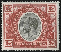 KENYA & UGANDA, 1922-27&pound;25 Red & Black (41C; SG 102)Realized $43,125 in May 2014