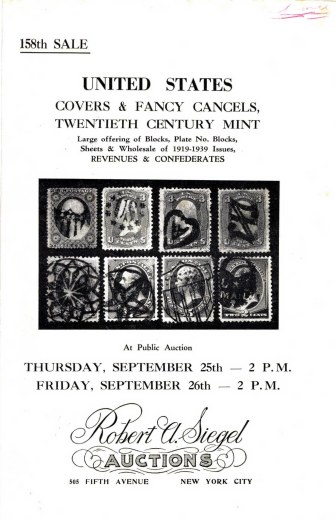 Catalog Cover Sale no. 158 — Siegel Auction Galleries