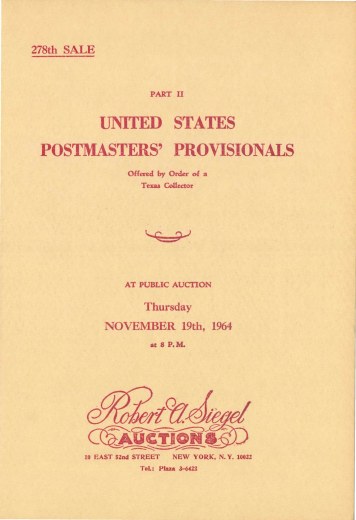Catalog Cover Sale no. 278 — Siegel Auction Galleries