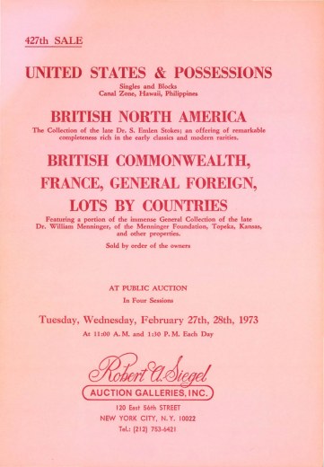 Catalog Cover Sale no. 427 — Siegel Auction Galleries