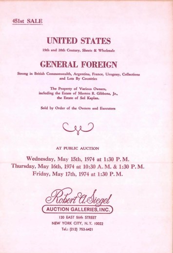 Catalog Cover Sale no. 451 — Siegel Auction Galleries
