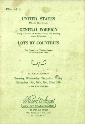 Catalog Cover Sale no. 462 — Siegel Auction Galleries