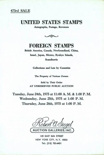 Catalog Cover Sale no. 473 — Siegel Auction Galleries