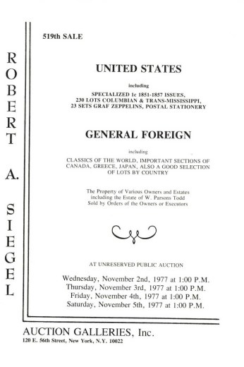 Catalog Cover Sale no. 519 — Siegel Auction Galleries