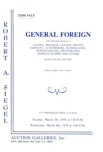 Catalog Cover Sale no. 525 — Siegel Auction Galleries