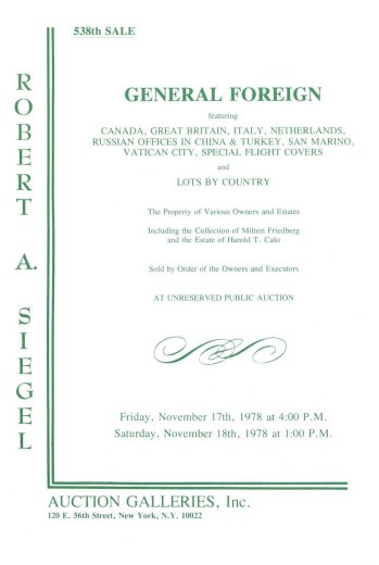 Catalog Cover Sale no. 538 — Siegel Auction Galleries