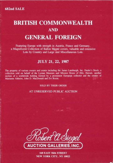 Catalog Cover Sale no. 682 — Siegel Auction Galleries