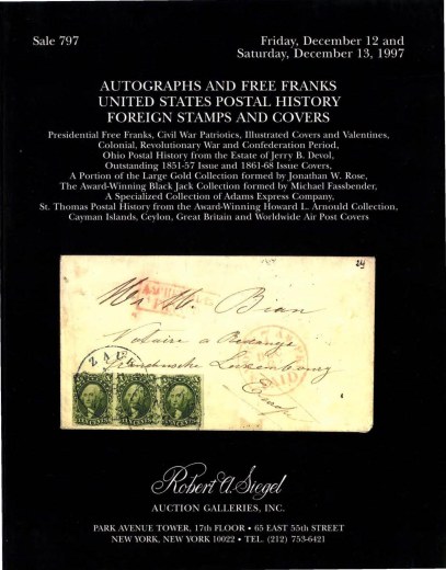 Catalog Cover Sale no. 797 — Siegel Auction Galleries