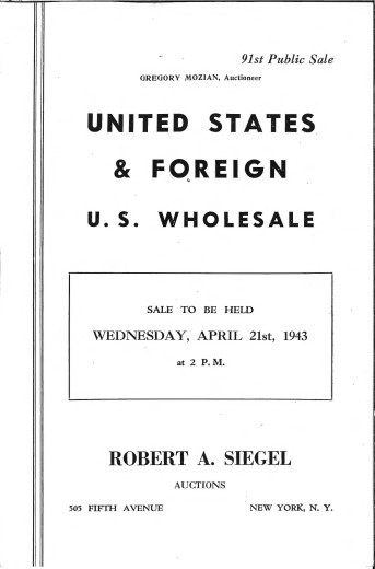 Catalog Cover Sale no. 91 — Siegel Auction Galleries